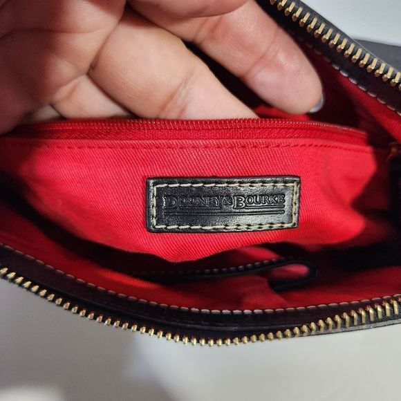 Dooney & Bourke  leather canvas short handle logo DB print black grey denim Y2k - Picture 4 of 14